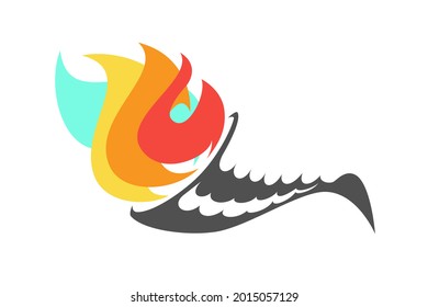 Colorful flame with icon on white background isolated