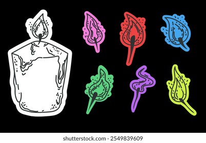 Conjunto isolado de gás de luz de chama mágica colorida. Ilustração de design gráfico plano vetorial