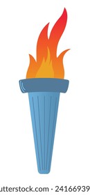 Colorful Flaming Torch, flat vector illustration isolated on white background. Symbols of relay race, competition victory, champion or winner