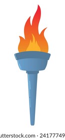 Antorcha de inflamación colorida, ilustración vectorial plana aislada sobre fondo blanco. Símbolos de carrera de relevos, victoria en la competencia, campeón o ganador