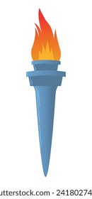 Colorful Flaming Torch, flat vector illustration isolated on white background. Symbols of relay race, competition victory, champion or winner