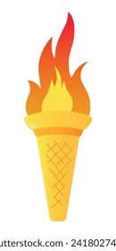 Antorcha de inflamación colorida, ilustración vectorial plana aislada sobre fondo blanco. Símbolos de carrera de relevos, victoria en la competencia, campeón o ganador