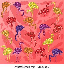 Colorful flamingo bird silhouettes illustration collection background vector