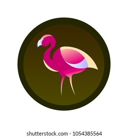 Colorful Flamingo Logo Template. Simple bird Icon. Drawing of animal. Vector illustration. Can use as night club and exotic vacations emblem. Geometric icon design. Minimalistic pictogram.