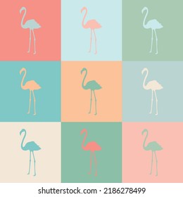 Patrón de flamingo colorido sobre el fondo de cuadrados de color. Diseñar ilustración vectorial.