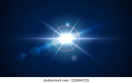 Colorful flare, highlight effect fire blast. Vector bright lens in universe, camera twinkle. Lighting effects of flash. Vector illustration in 3D design. Splash burst, cosmic astral star