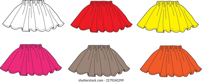 colorful flared skirt,baby,kid,toddler,lady,woman skirt flat design template 