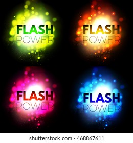 Colorful Flash Collection. Explosion, Flash and Power Design. Fire Sparks. Vector illustration