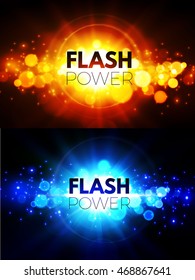 Colorful Flash Collection. Explosion, Flash and Power Design. Fire Sparks. Vector illustration