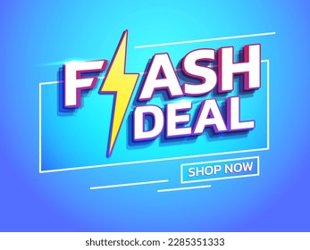 Colorful flash deal banner template design with neon light effect and gradient background. Shop now call to action button. For promo or discount social media advertising design. Vector illustration.