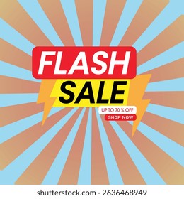 Colorful Flash Sale Banner with Lightning Bolt Design and Sunburst Background for Retail Promotion.