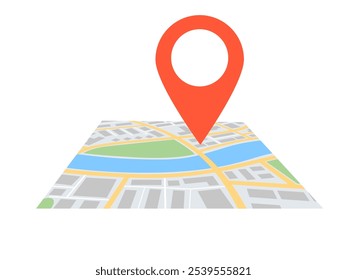 Mapa colorido plano abstrato da cidade com uma marca de localização vermelha. Ilustração vetorial