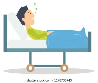 Colorful Flat Artwork Of A Patient Sleeping In Hospital Bed