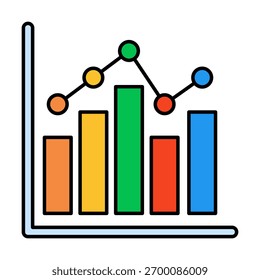 Colorful flat bar graph icon showing growth and data analysis, ideal for reports, infographics, and business presentations.