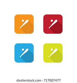 Colorful Flat Baseball Icons With Long Shadow
