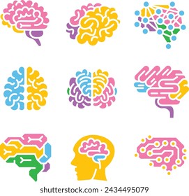 Colorful Flat Brain Vector Illustration