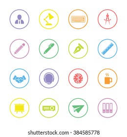 colorful flat business and office icon set 8 with circle frame for web design, user interface (UI), infographic and mobile application (apps)