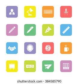 colorful flat business and office icon set 8 on rounded rectangle for web design, user interface (UI), infographic and mobile application (apps)