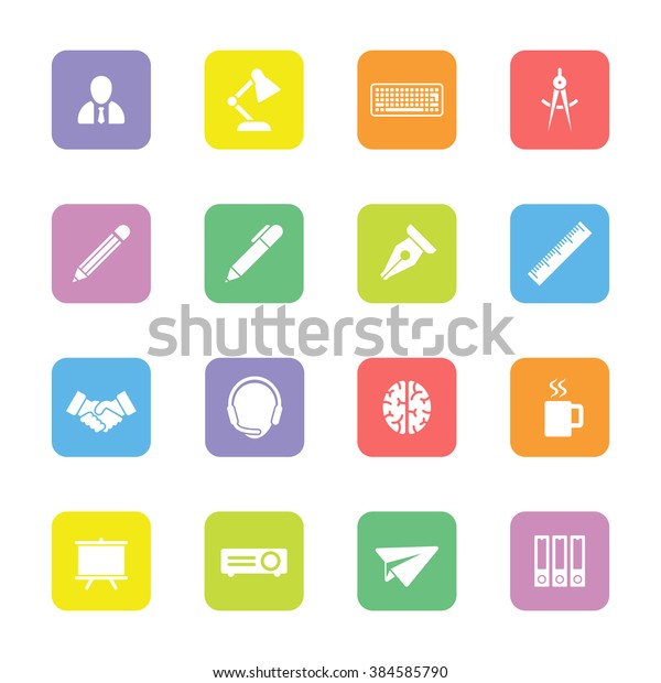 colorful flat business and office icon set 8 on\
rounded rectangle for web design, user interface (UI), infographic\
and mobile application\
(apps)