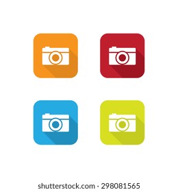 Colorful Flat Camera Icons With Long Shadow