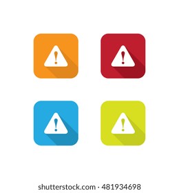 Colorful Flat Caution or Warning Icons With Long Shadow