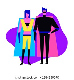 Colorful flat characters,subculture music genre apparel style concept.Flat people,man and women in cosplay styles clothes outfit on blue white background  in trendy neon colours, disco style