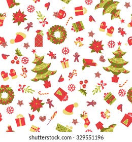 Colorful flat christmas retro seamless pattern.