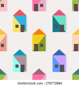 Colorful flat city seamless pattern. Vector illustration.