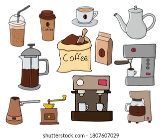 Colorful flat coffee icons collection in vector. Flat coffee illustrations collection in vector. 