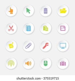 colorful flat computer and technology icon set 3 on white circle button with soft shadow for web design, user interface (UI), infographic and mobile application (apps)
