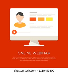 Colorful flat concept of webinar process. Professional internet lectures or online learning. Vector illustration