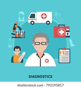 Colorful flat design allergy diagnostics concept on blue background vector illustration