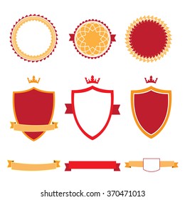 Colorful flat design badges collection. Vector badges flat modern style. Vintage, retro flat badges, labels and ribbon banners. Badges isolated on white. Badges icons