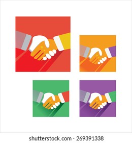 Colorful Flat design button handshake with long shadow