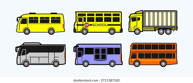 Colorido diseño plano Colección de autobuses y un camión