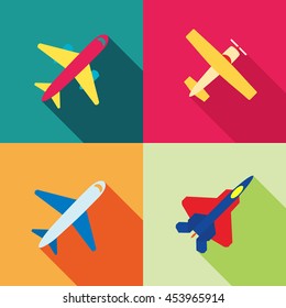 colorful flat design different type of airplanes