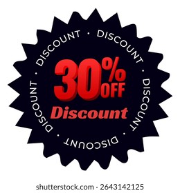 Colorful Flat Design Discount Banner for 30 Off Limited Time Offer Marketing Graphic Vector Sale Tag for Shopping Clearance Price Cut Promotion Business Ecommerce Retail Special Sale