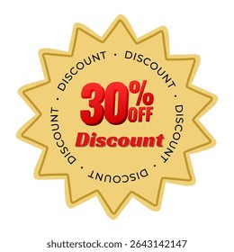 Colorful Flat Design Discount Banner for 30 Off Limited Time Offer Marketing Graphic Vector Sale Tag for Shopping Clearance Price Cut Promotion Business Ecommerce Retail Special Sale