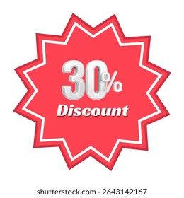 Colorful Flat Design Discount Banner for 30 Off Limited Time Offer Marketing Graphic Vector Sale Tag for Shopping Clearance Price Cut Promotion Business Ecommerce Retail Special Sale