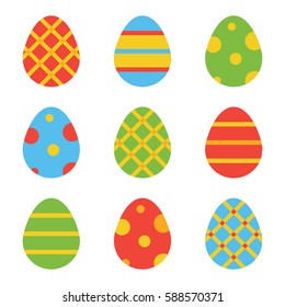 Colorful flat design easter eggs set, collection isolated on white background.