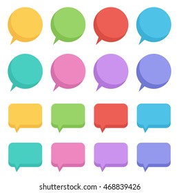 Colorful flat design empty speech bubbles set, collection isolated on white background.