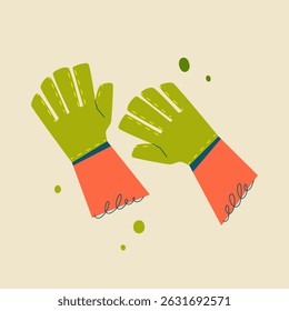 Colorful flat design of gardening gloves. Perfect for horticulture, backyard work, and plant care visuals