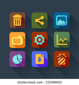 colorful flat design icons for smart phone web applications  interface