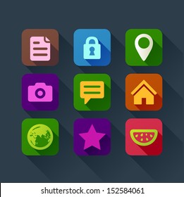 colorful flat design icons for smart phone web applications  interface