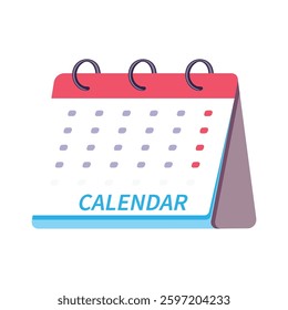 A colorful flat design illustration of a desk calendar with highlighted dates, representing scheduling, planning, and organization.