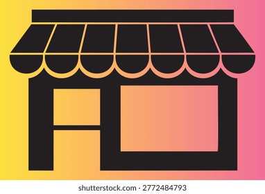 Colorful flat design illustration of a small shop with an awning and display window