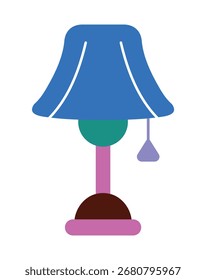 Ilustração de design plano colorida de uma lâmpada de mesa. Este gráfico simples e moderno é perfeito para decoração de casa, temas de design de interiores, ou como um ícone da web. Objeto isolado.
