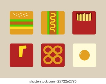 colorful flat design junk food vector illustration, junk food element set for packaging or banner