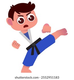 A colorful flat design of kids practicing taekwondo, full of energy and discipline. Perfect for children’s books, martial arts themes, educational materials, and more. Dynamic, vibrant, and versatile