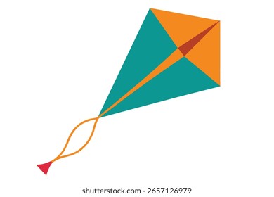 Colorful flat design kite flying in the sky against a white background